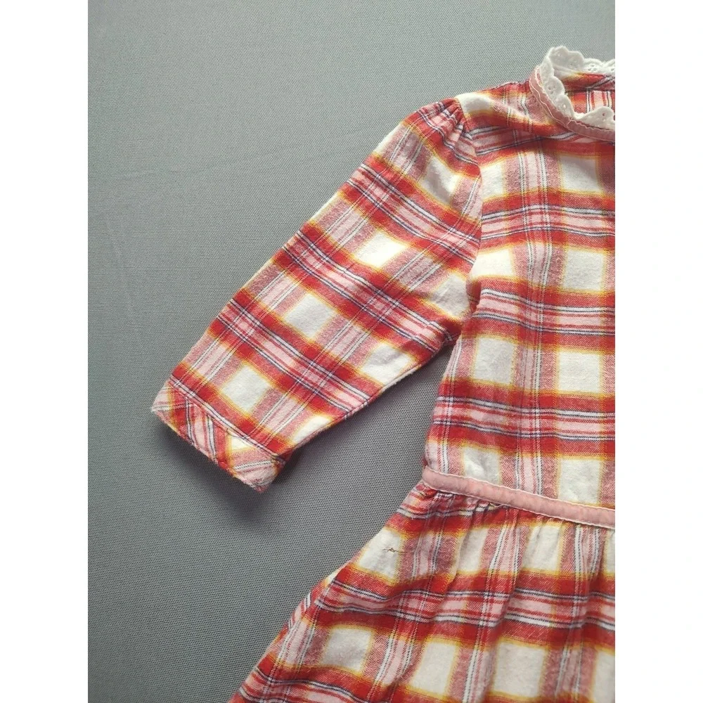 Baby Route 66 Flannel‎ Dress With Lace Ruffle Size 24 Mos